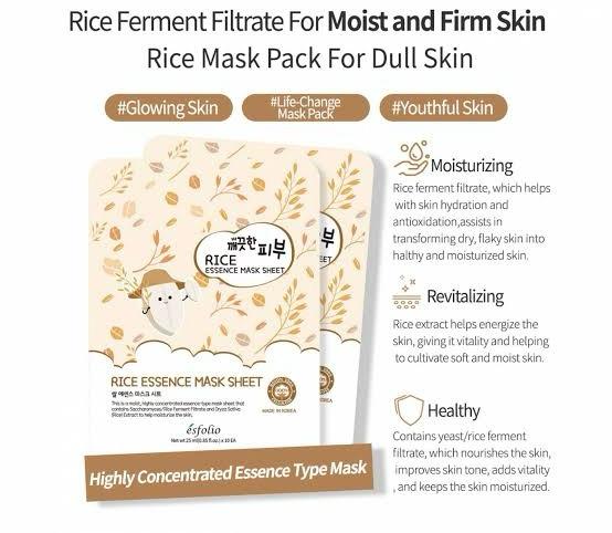 Mascarilla Facial de Arroz con Extracto de Arroz Fermentado Rice Essence Mask Sheet ESFOLIO - 1 Mascarilla