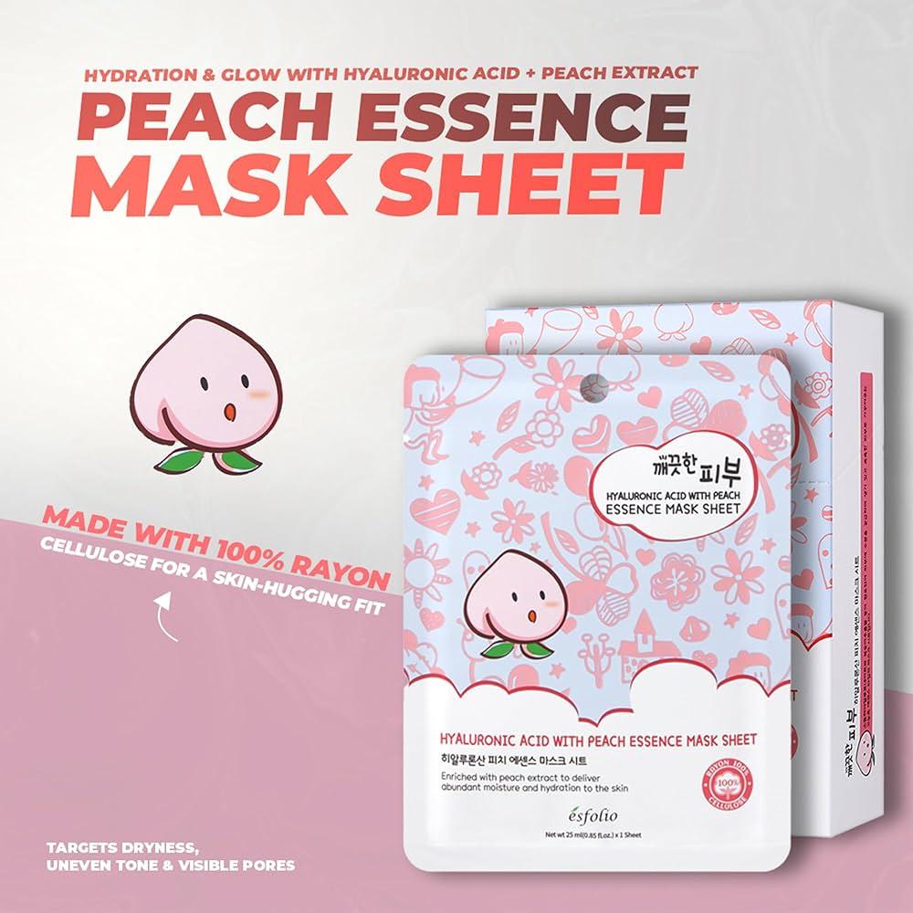 Mascarilla Facial de Durazno con Ácido Hialurónico y Extracto de Durazno Peach Essence Mask Sheet ESFOLIO - 1 Mascarilla