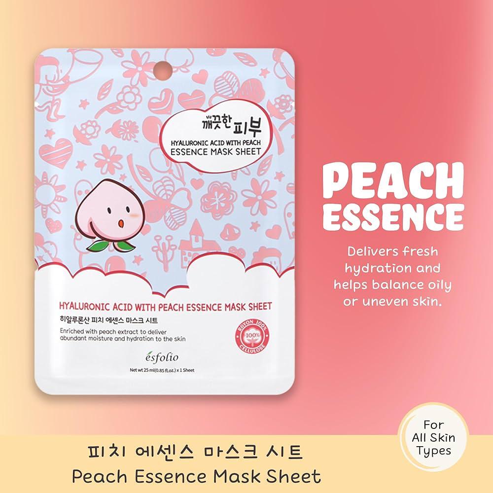 Mascarilla Facial de Durazno con Ácido Hialurónico y Extracto de Durazno Peach Essence Mask Sheet ESFOLIO - 1 Mascarilla