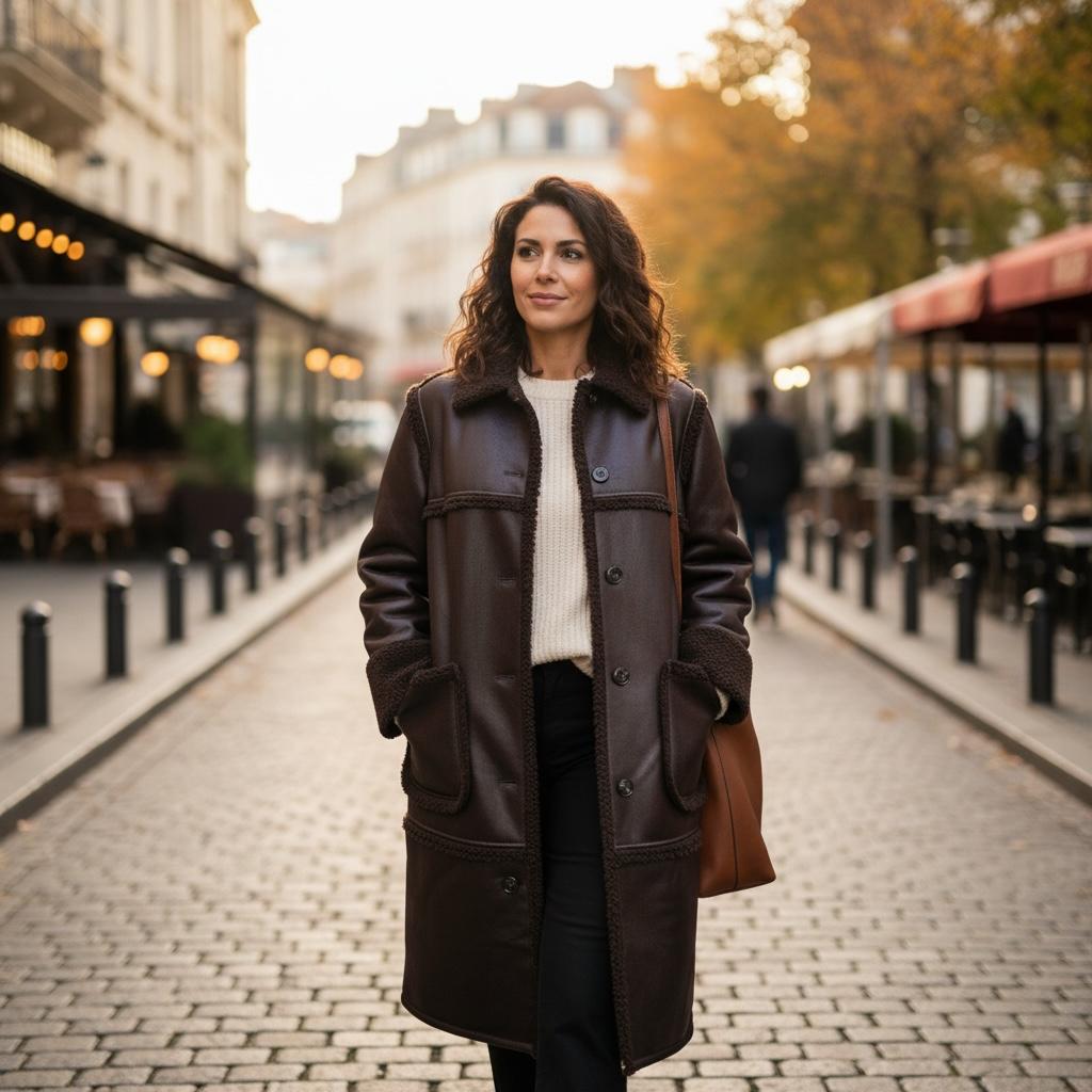 Abrigo H&M Café con Detalles de Borrego Sintético Talla M - Nuevo con Etiqueta